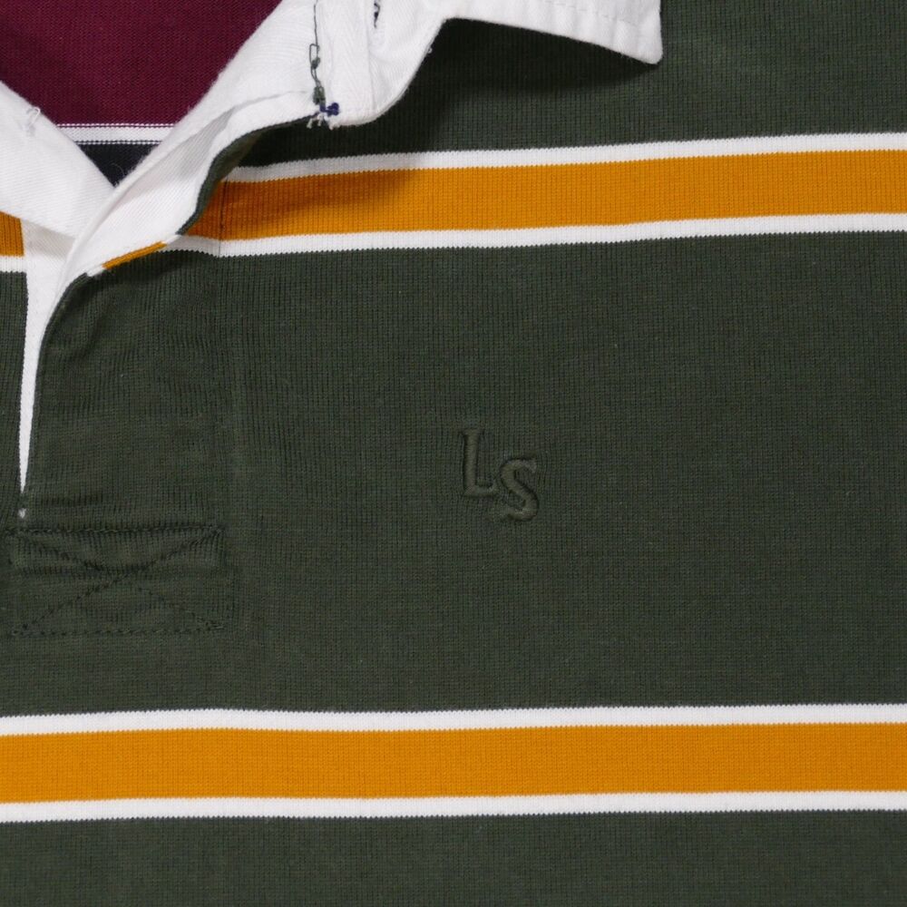 Levis Rugby Shirt Mens Large Relaxed Fit Green Striped Long Sleeve Polo - Picture 3 of 15
